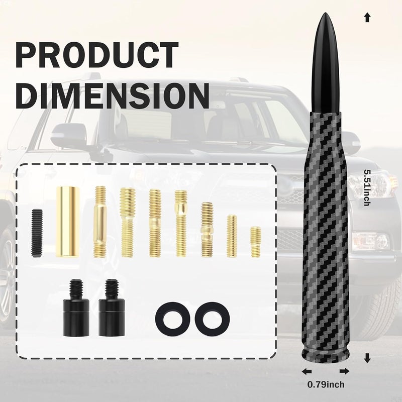 Junecarp Car Bullet Antenna with 9PCS Screws,Carbon Fiber Antenna Topper Automotive Exterior Accessories Compatible with Chevrolet Ford GMC Dodge Jeep Toyota Cadillac,Fit for Car Truck SUV - Image 2